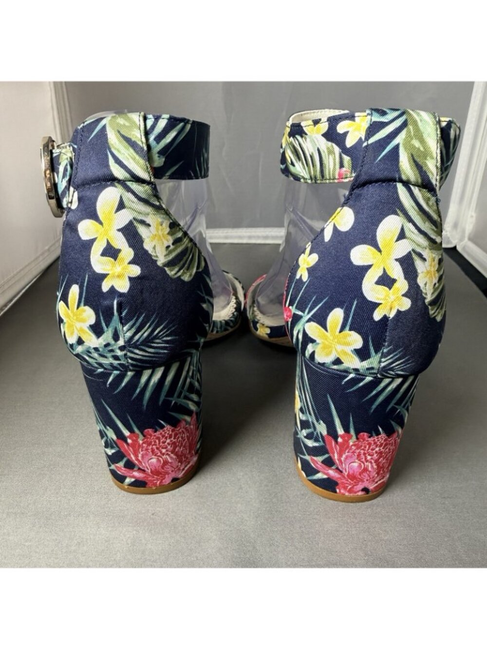 1901 Nordstrom Ellery Tropical Floral Block Heel Ankle Strap Sandals Size 7 - Picture 4 of 8